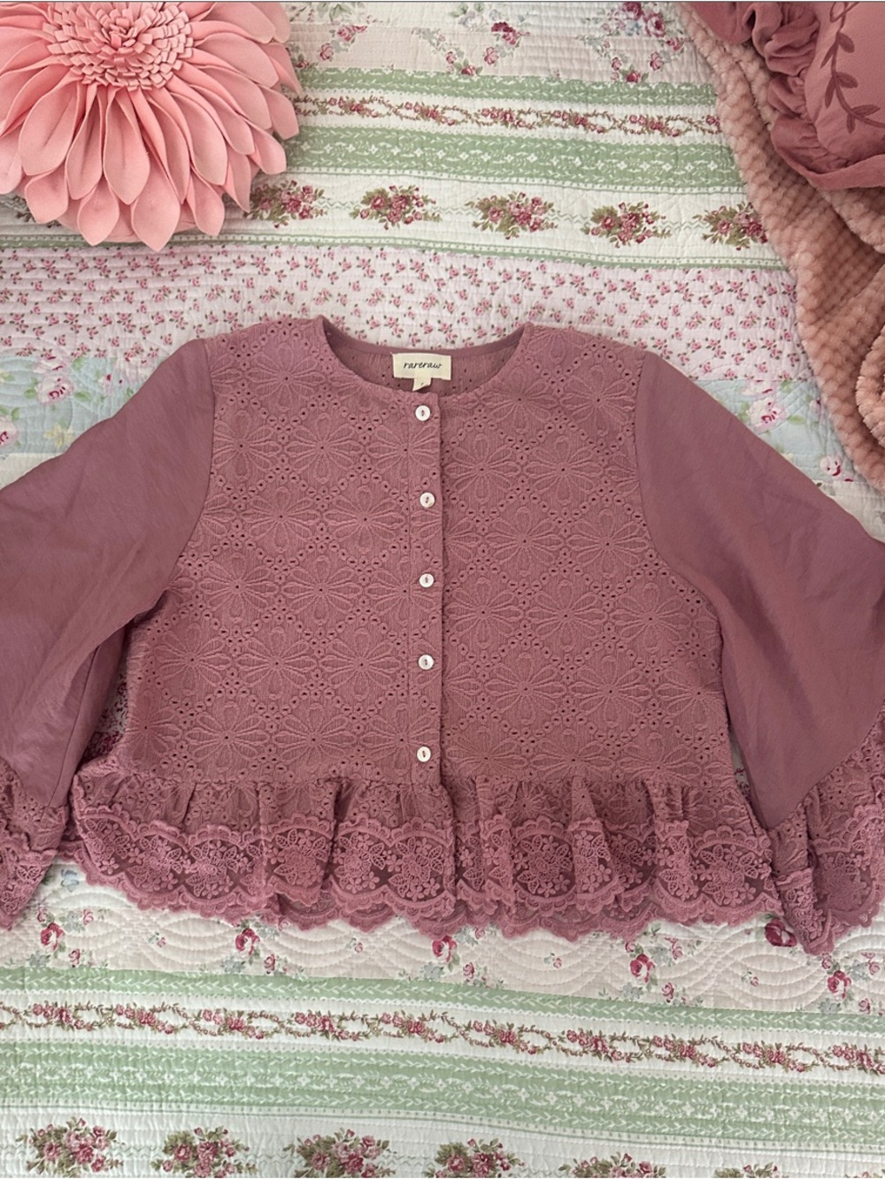 Romantic Lace-Trim Button Down Shirt - Rose Pink